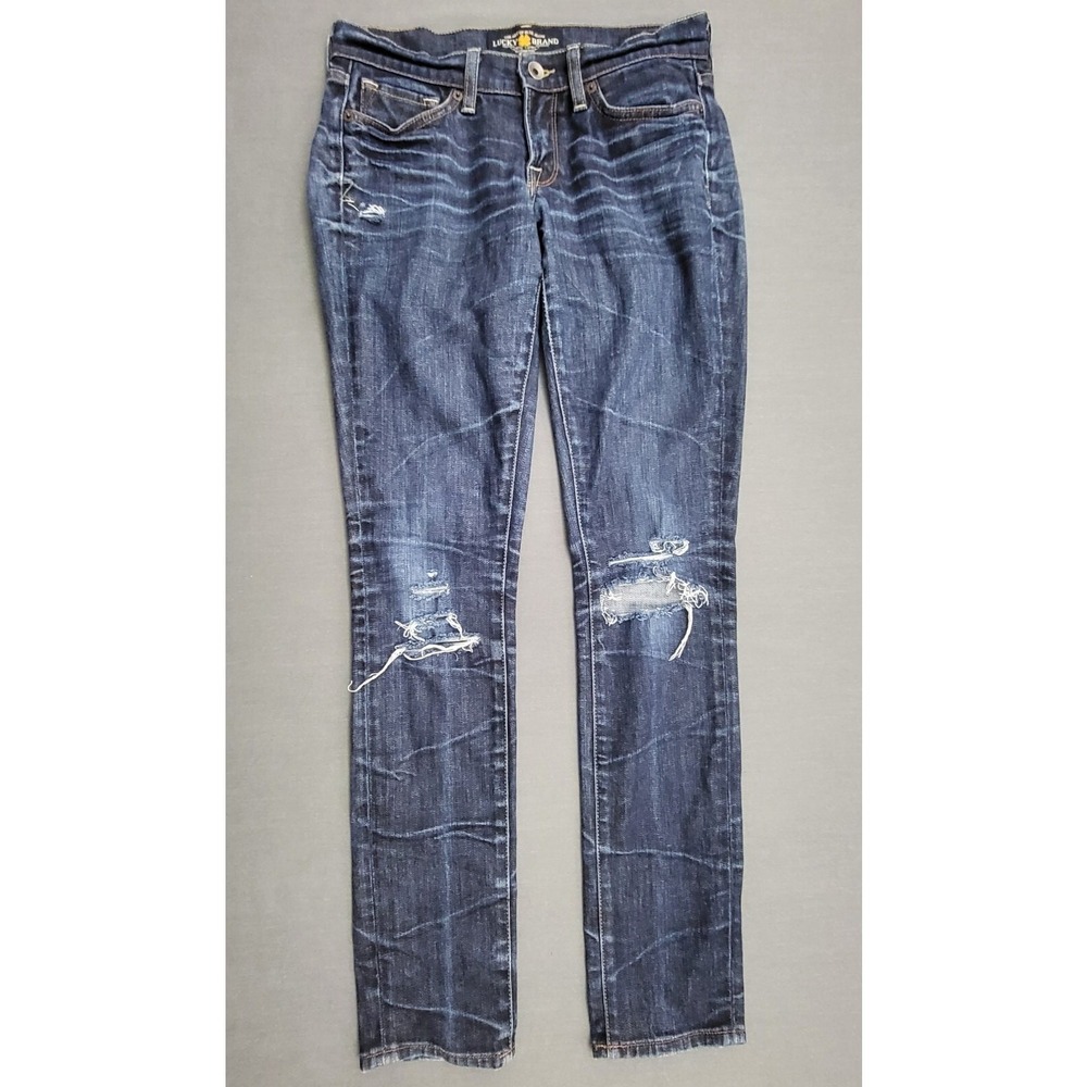 Lucky Brand Zoe Skinny Jeans Women's Size 4 27 Dark‎ Wash Distressed Low Rise